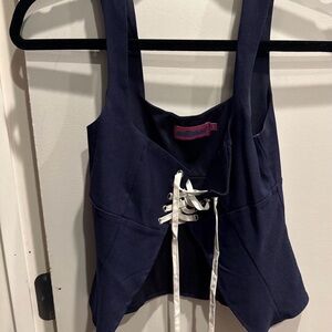 Edikted Navy Blue Lace-Up Crop Top